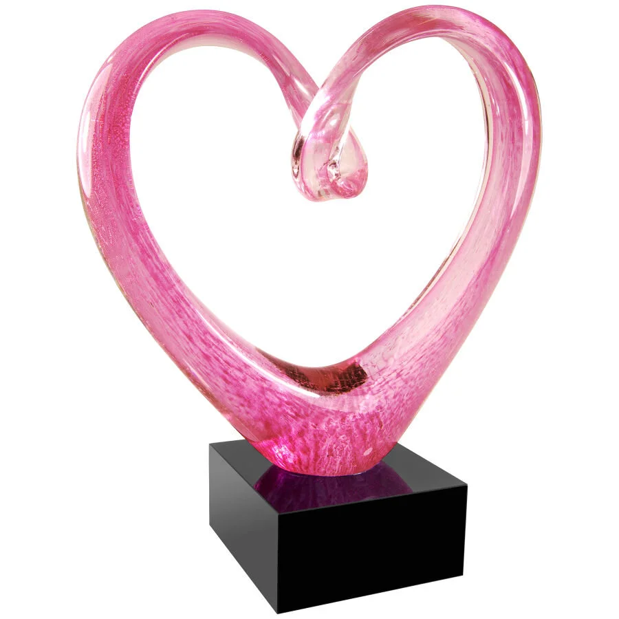 9" Pink Glass Heart with Black Base (Includes Engraving)