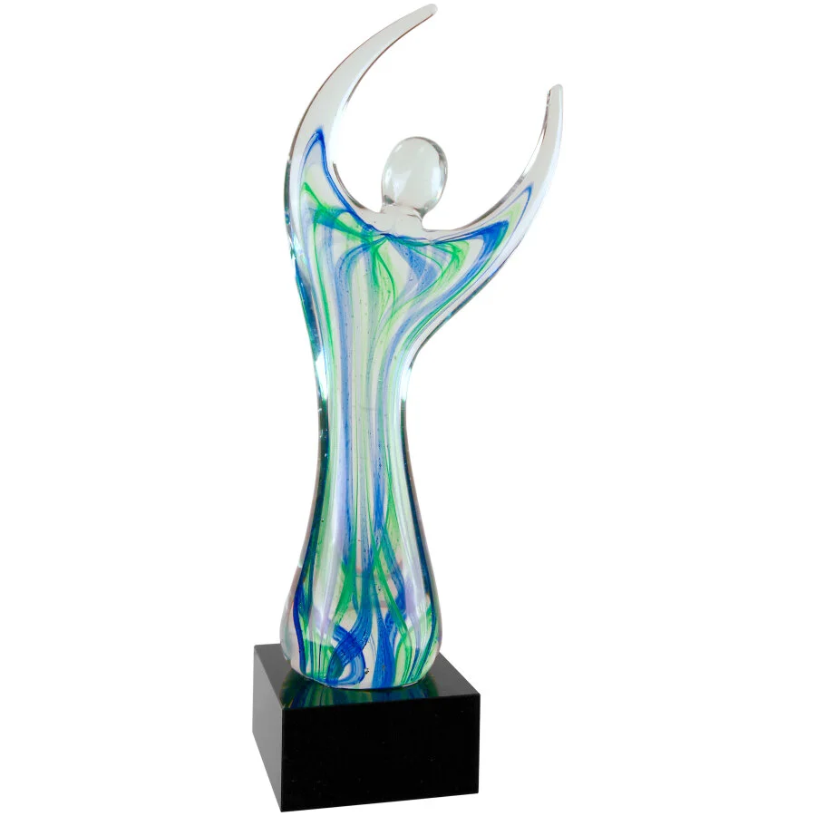 Raised Arms Art Glass with Square Black Base 2 Sizes (Includes Engraving)
