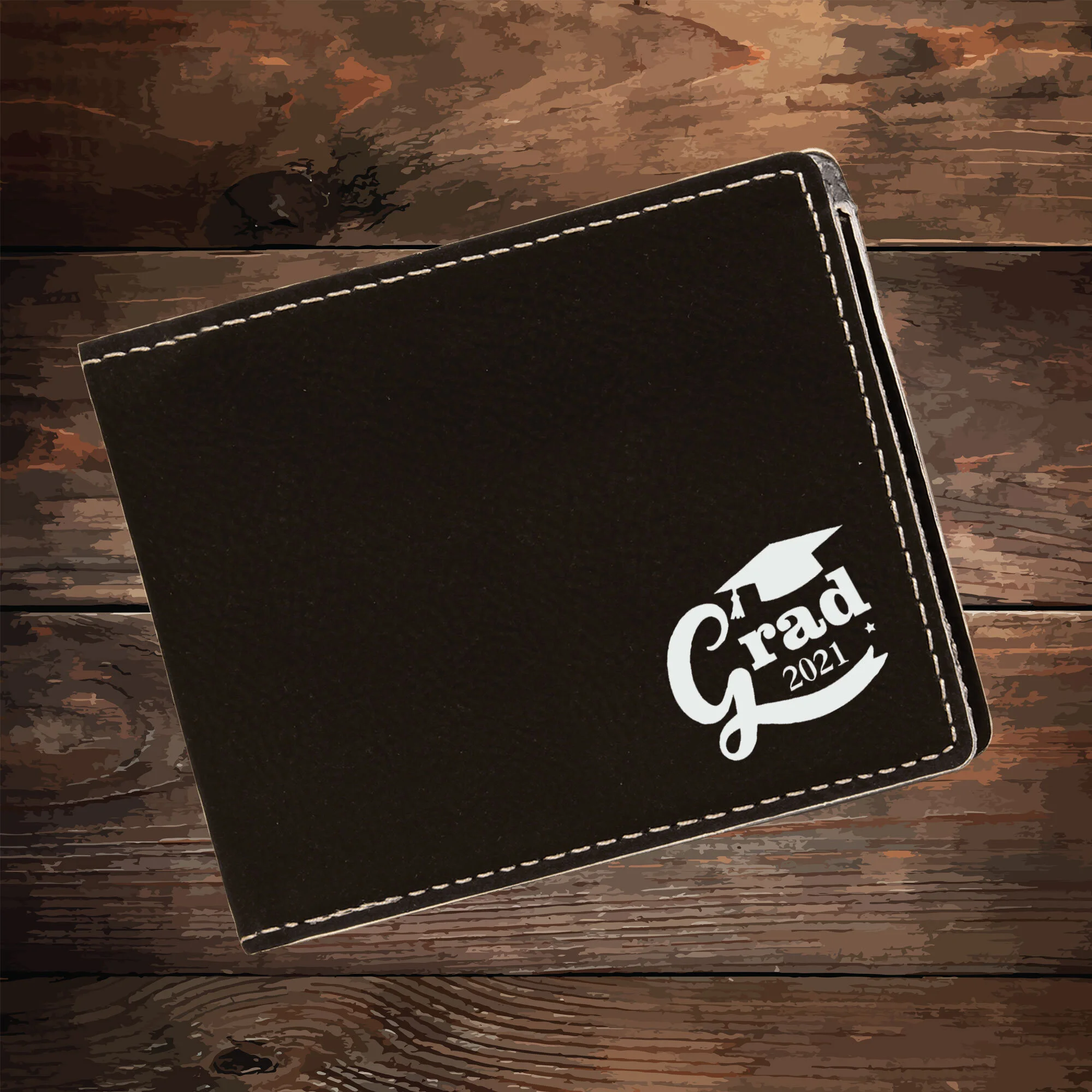 Grad Wallet Black Bi-fold  4.5" x 3.5" (Includes Engraving)