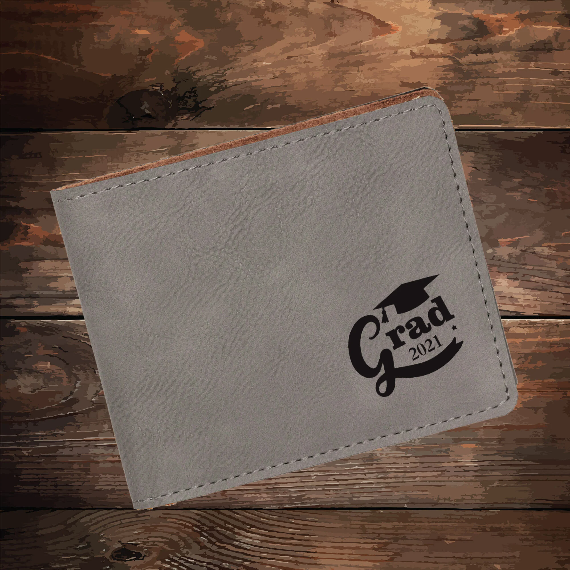 Grad Wallet Gray Bi-fold 4.5" x 3.5" (Includes Engraving)