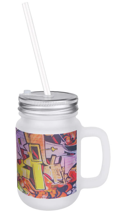 Frosted Mason Jar with Lid and Straw 12 oz (Personalized)