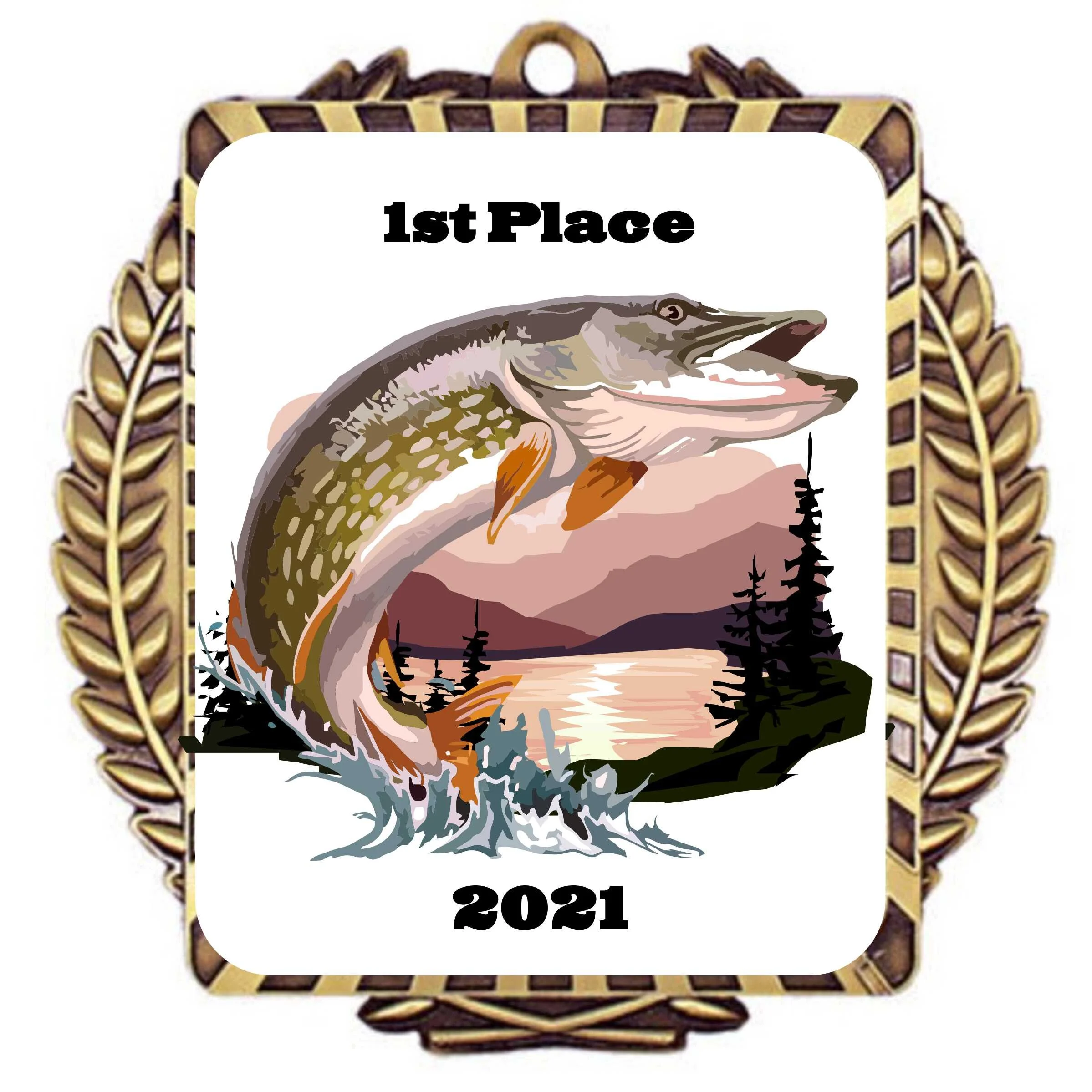 Large Jackfish Medal - 3.5" x 3.5" (Includes Ribbon)
