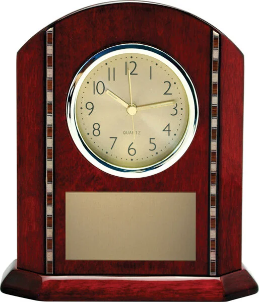 Piano Finish Rosewood Clock with Gold inlays 7.25”x7.875" (Includes Engraving)