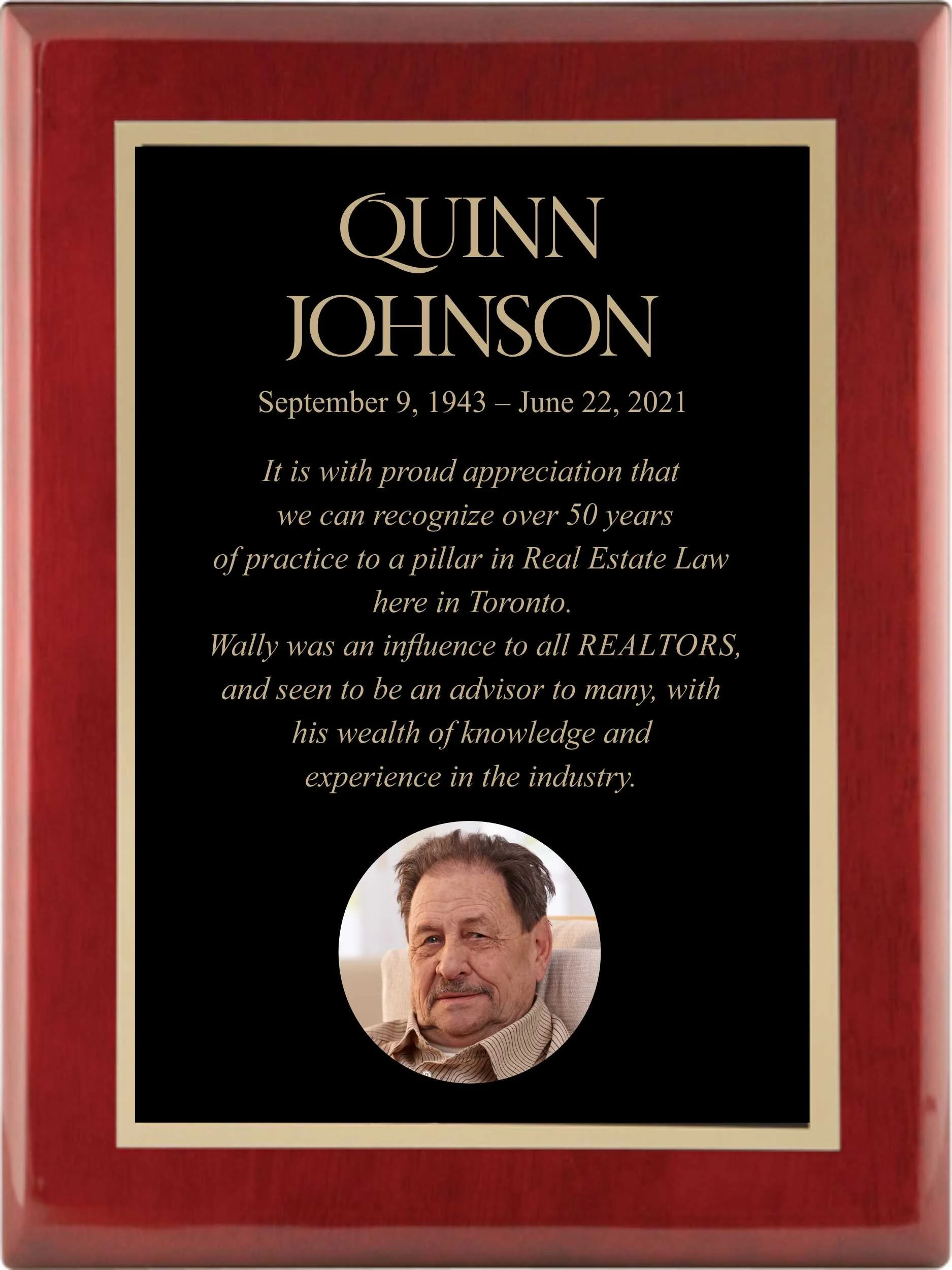 Rosewood Memorial Plaque- 6 Sizes (2 Custom Options and Photo)