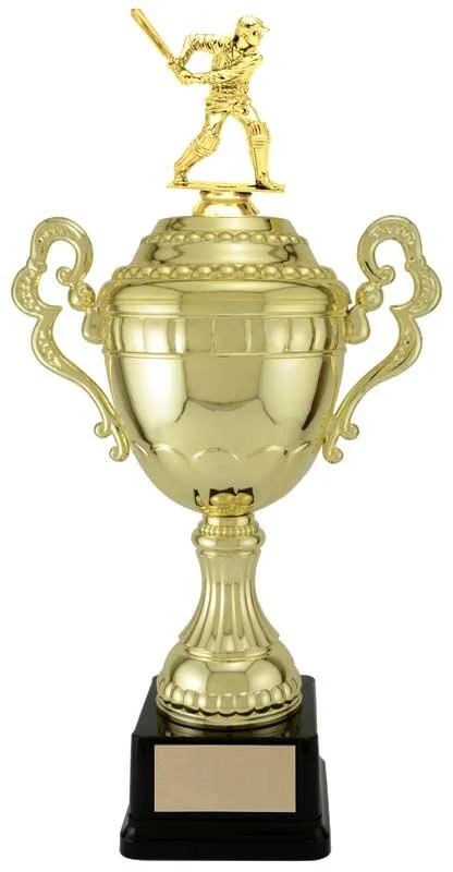 Cricket Batsman Gold Plastic Cup Trophy- 5 Sizes (Includes Engraving)