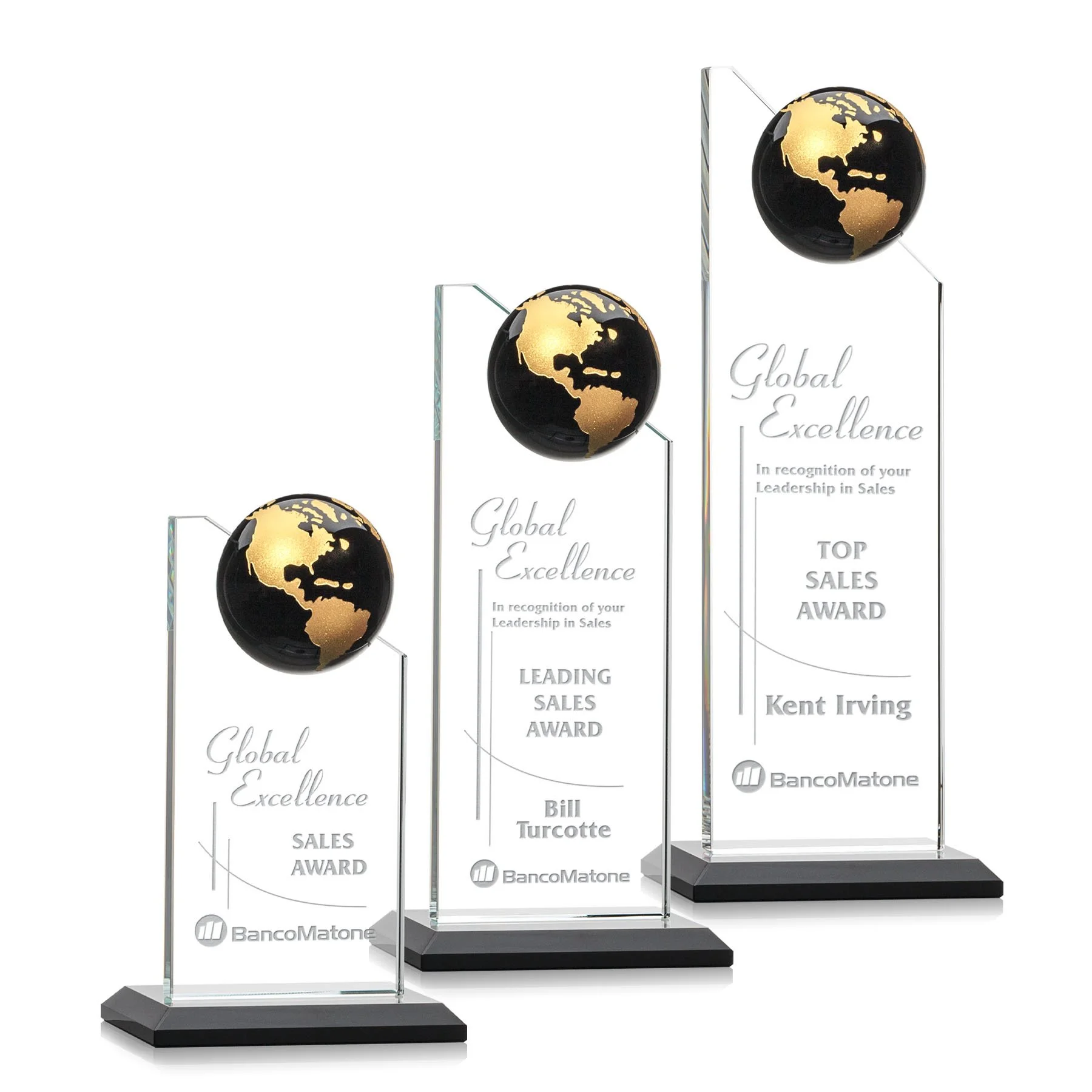 Arden Crystal Globe Award- 3 Sizes, 6 Colors (Includes Engraving)