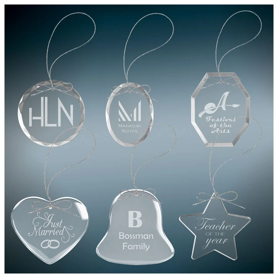 Clear Glass Christmas Ornament- 6 Variants (Includes Engraving)