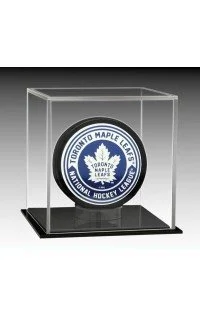 Acrylic Hockey Puck Display Case, Clear / Black (Includes Engraving)