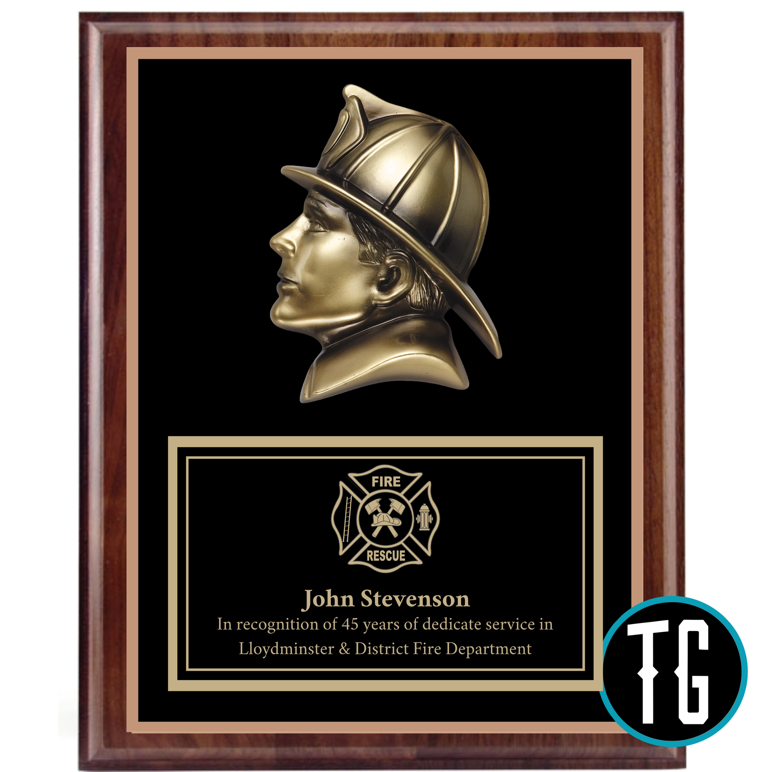 Firefighter Gold Head Walnut Plaque 12" x 15" (Includes Engraving)