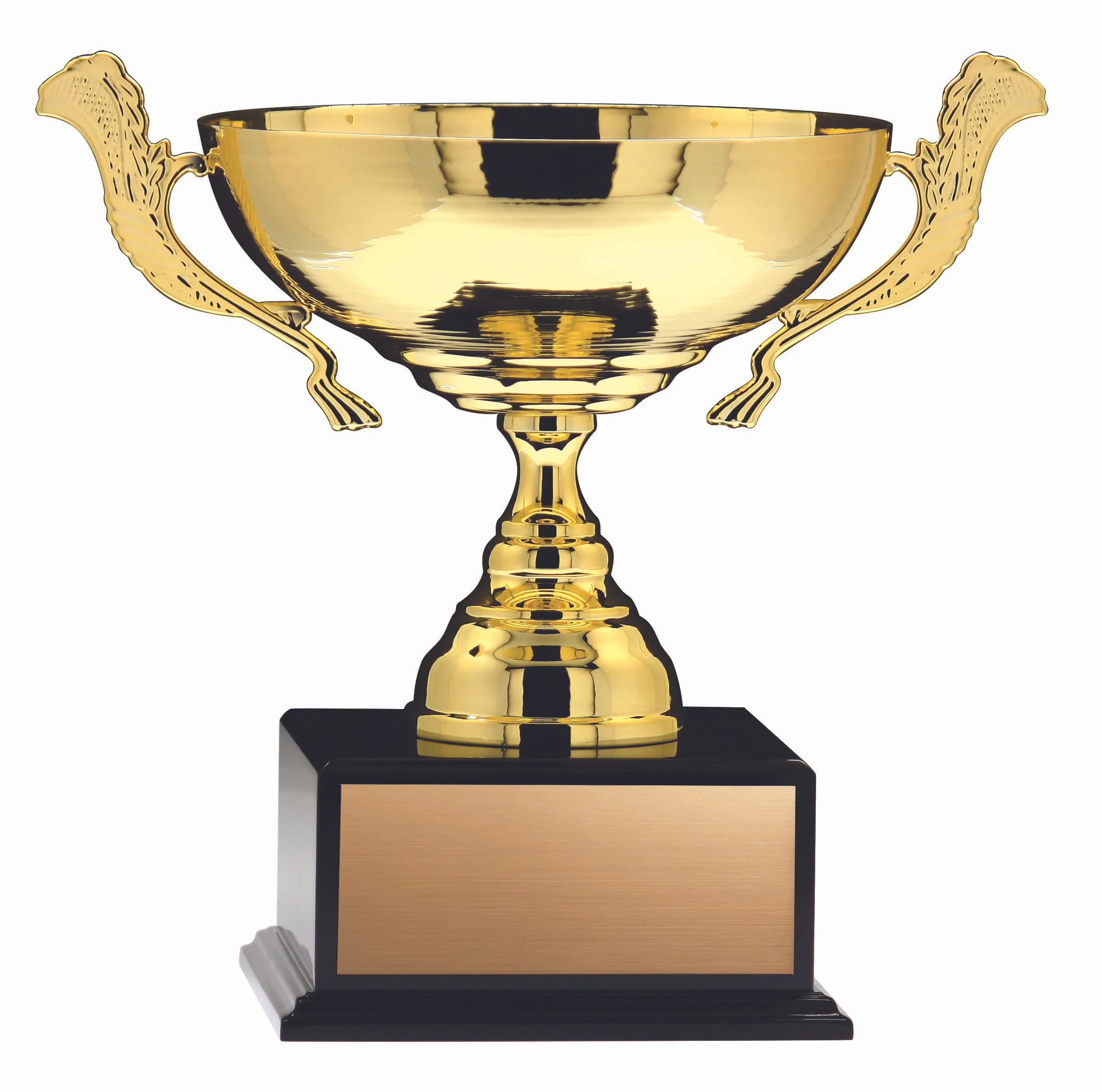 Gold Ridged Cup w/ Laurel Handles on Black Wood Base, 13″ (Includes Engraving)