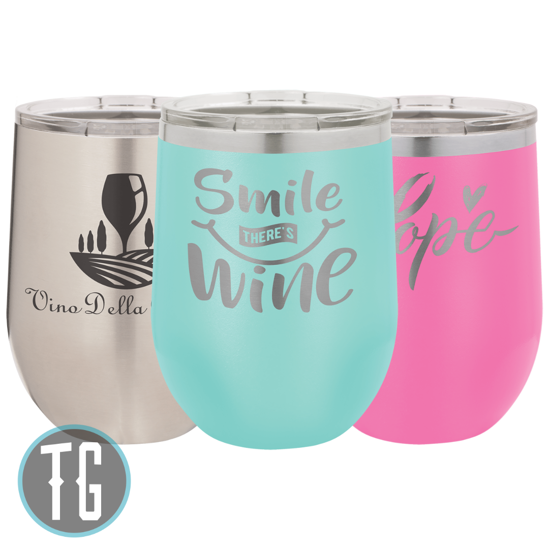 12 Oz. Matte Wine Tumbler (Includes Engraving)  with 16 Unique Colour Options!