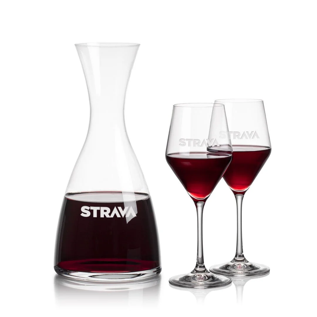 Barham Carafe & Bengston Wine Glasses- 40 oz Carafe (Includes Engraving)