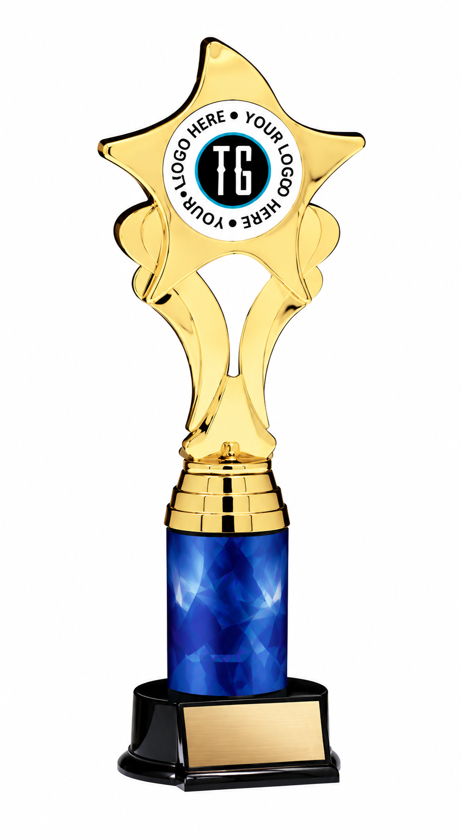 Gold/Blue Nova Star Custom Trophy-3 sizes (Includes Engraving)
