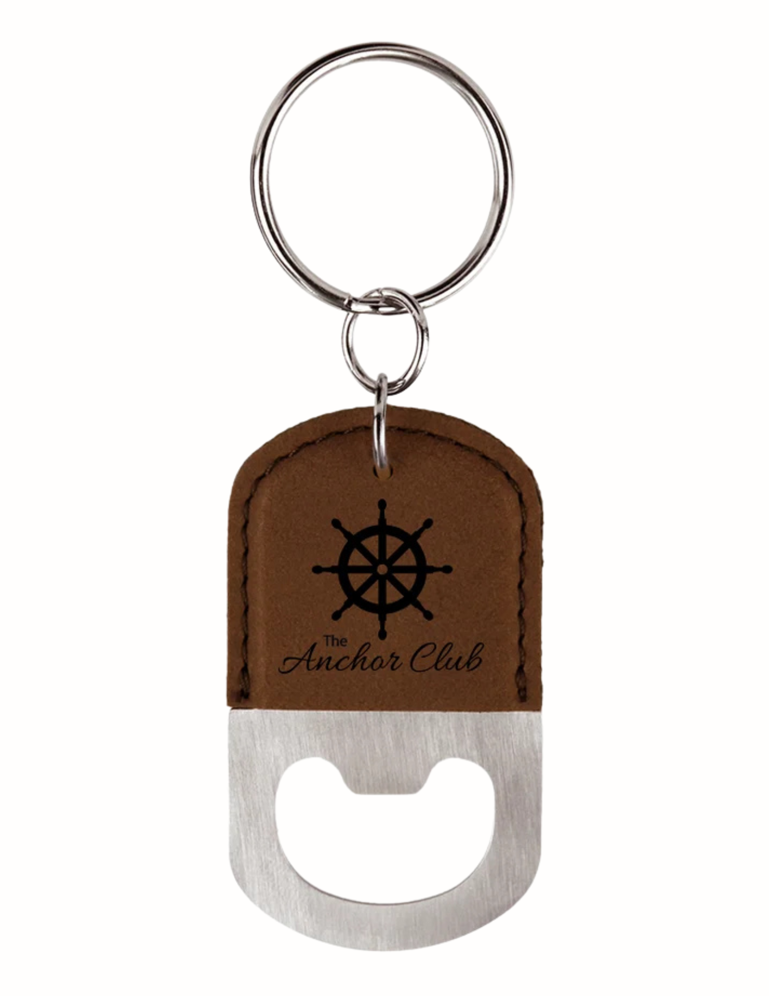 Oval Dark Brown Leatherette Bottle Opener Keychain