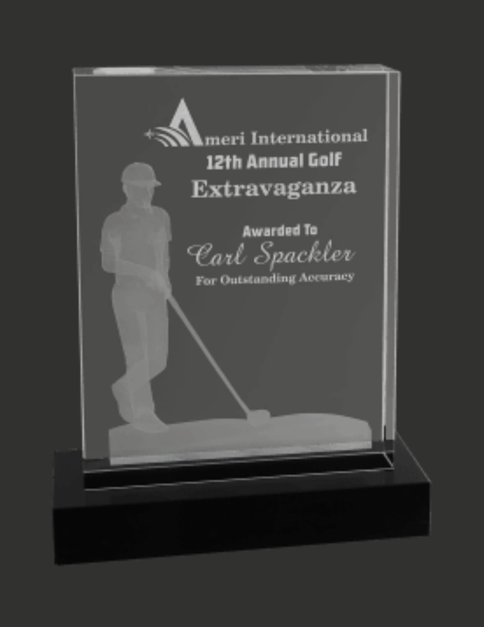 Crystal 3D Male Golf Award 6.25" x 8"
