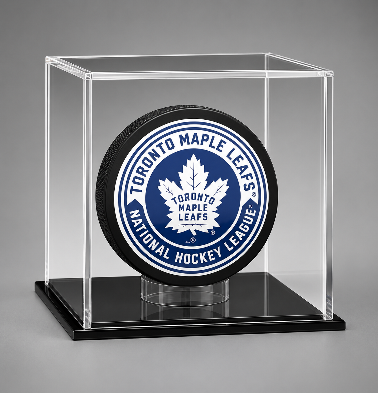 Acrylic Hockey Puck Display Case, Clear / Black (Includes Engraving)