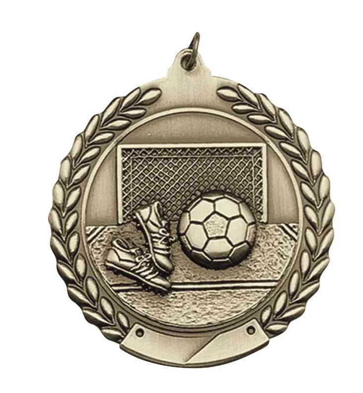 Wreath Soccer Medal- 2 Sizes (Includes Ribbon)