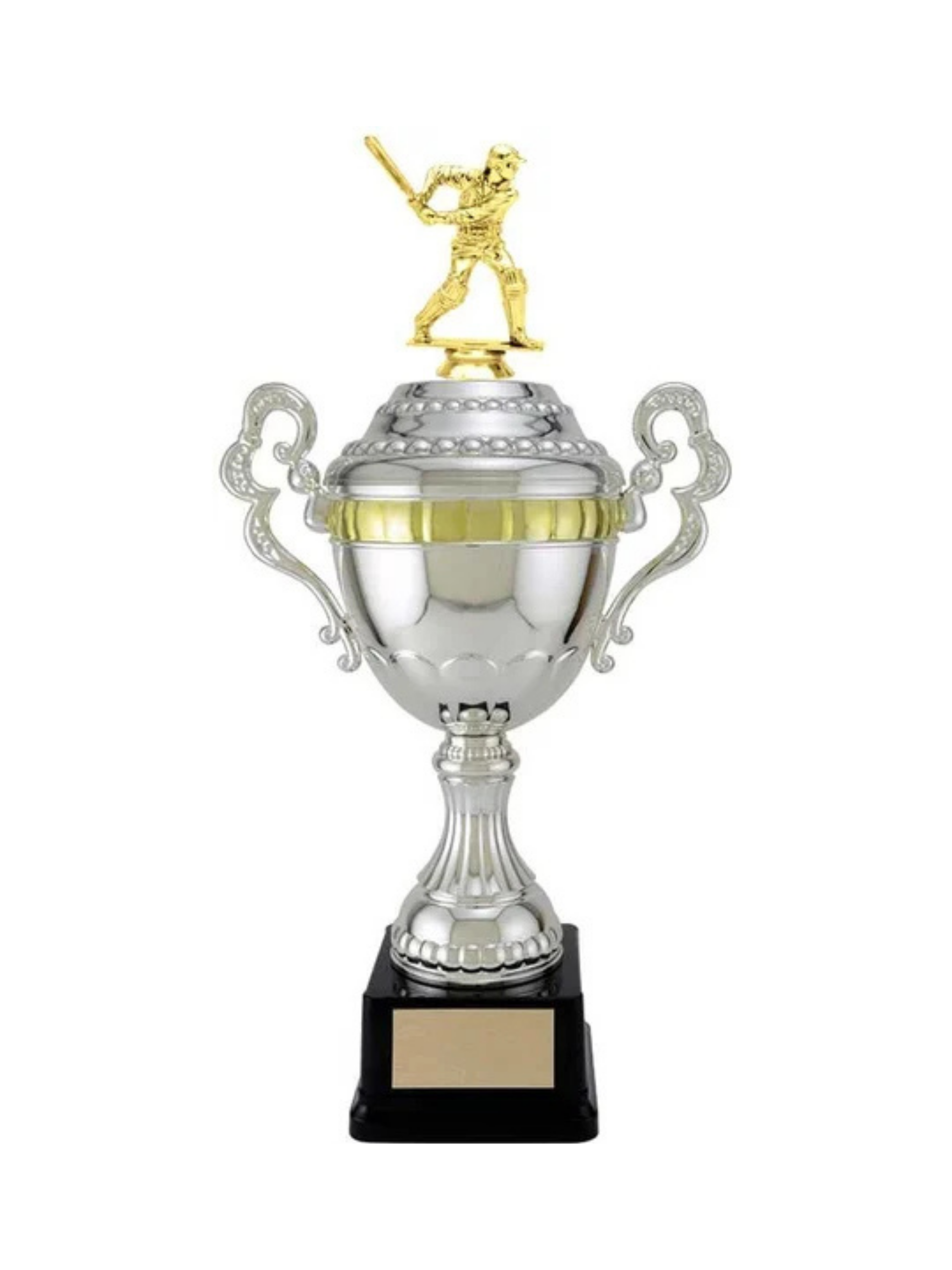 Cricket Batsman Silver Plastic Cup Trophy- 5 Sizes (Includes Engraving)