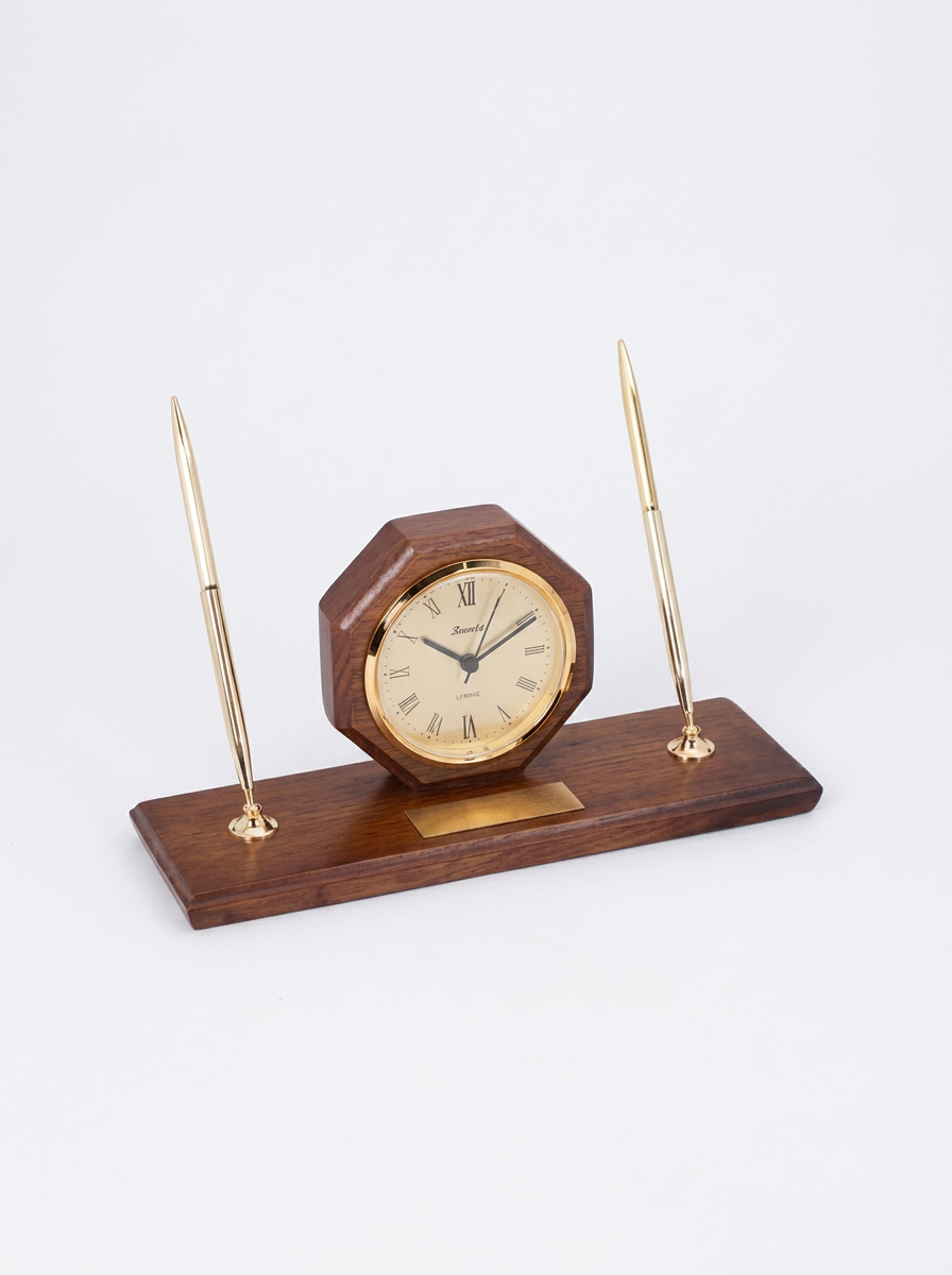 Octagon Desk Clock and Pen Set 12" x 6" (Includes Engraving)