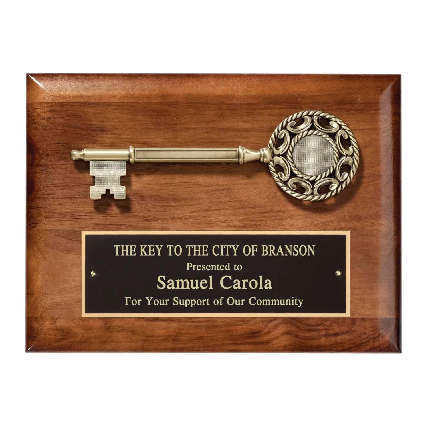 Key to City Plaque/Walnut 9" x 12" (2 Custom Options)