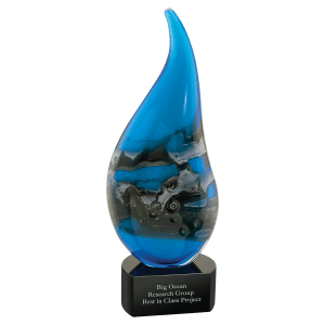 11.5" Blue with Gray and White Accent Curved Raindrop Art Glass Award (Includes Engraving)
