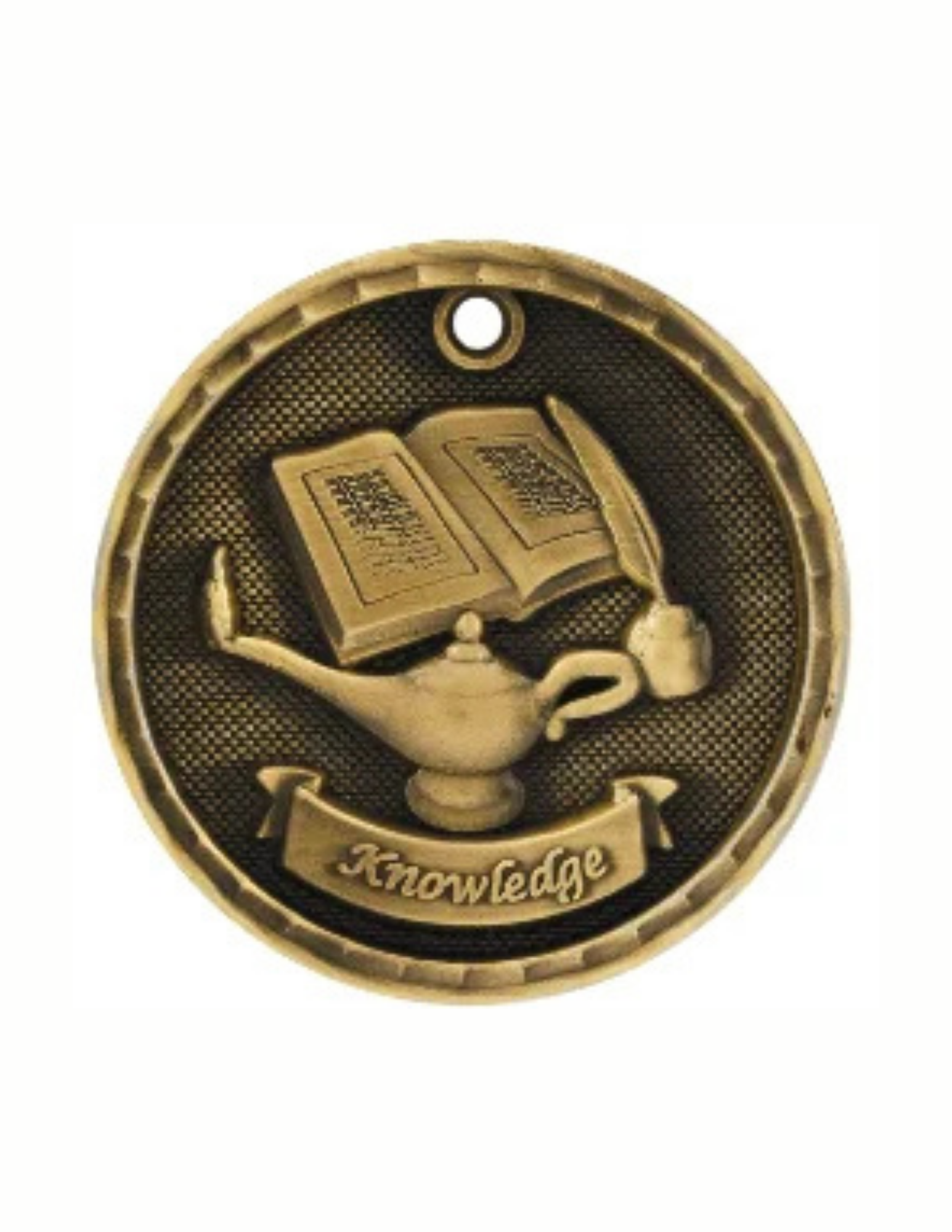 2" Antique 3D Lamp of Knowledge Medal (Includes Ribbon)