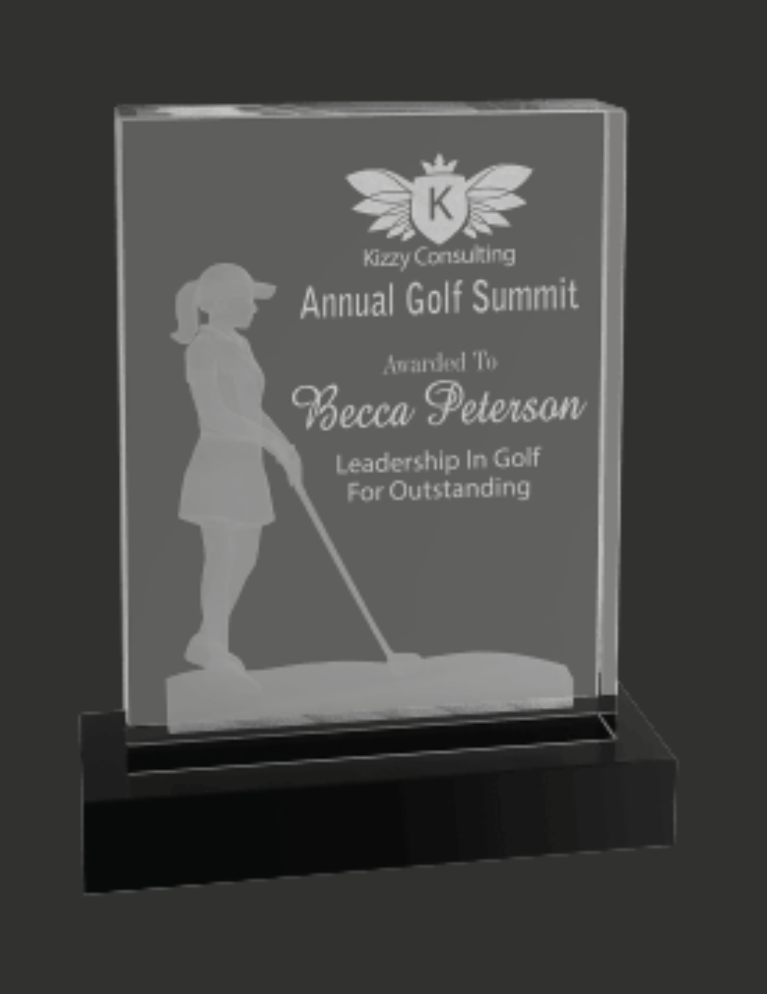 Crystal 3D Female Golf Award 6.25" x 8"