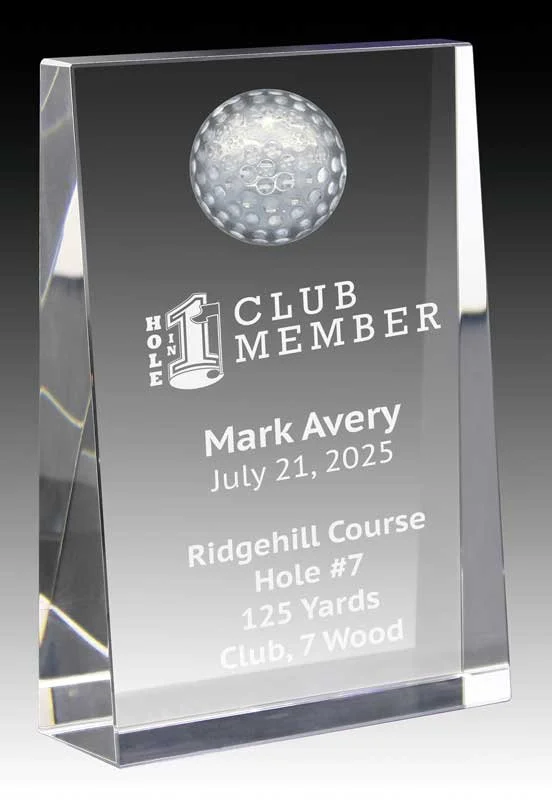 Wedge Golf Crystal Award- 2 Sizes (Includes Engraving)