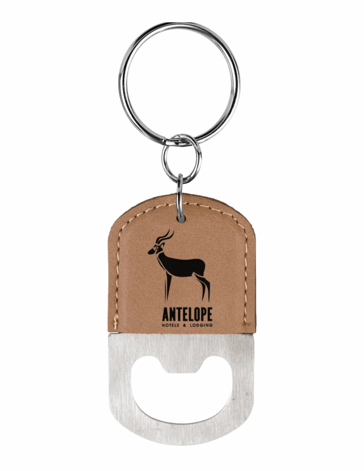Oval Light Brown Laserable Leatherette Bottle Opener Keychain 2.5" x 1.5" (Includes Engraving)