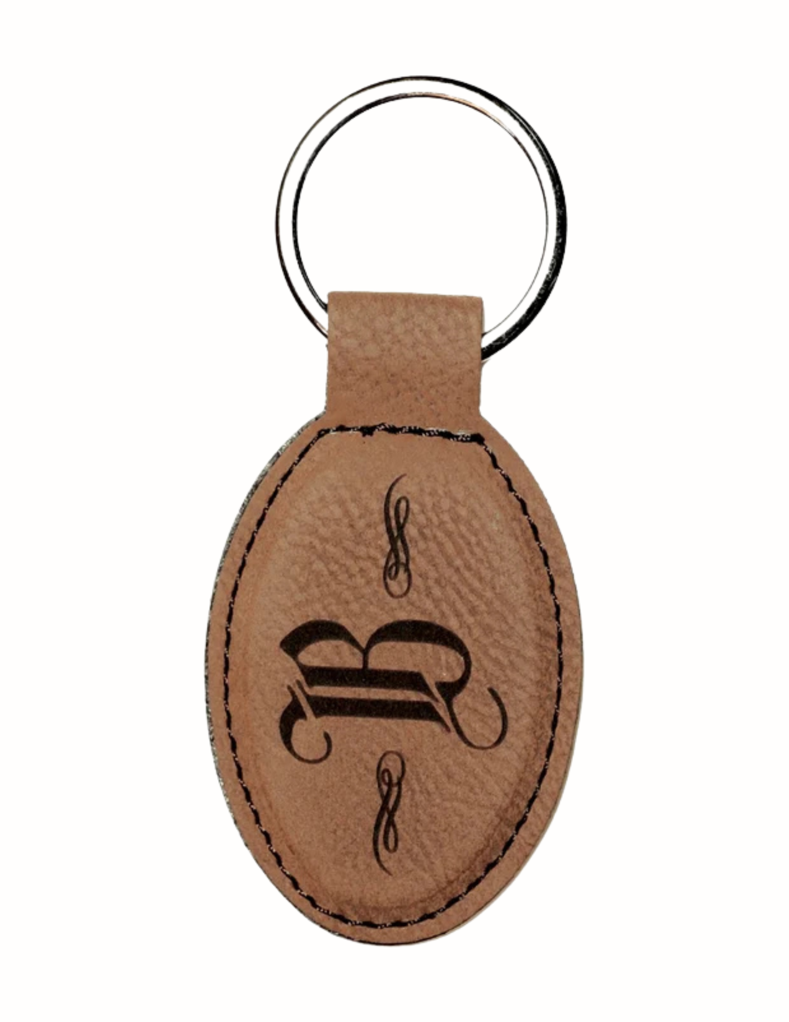 Dark Brown Leatherette Oval Keychain