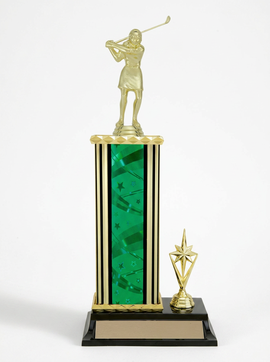 Green Golf Ribbon Star Trophy- 3 Sizes (Includes Engraving)