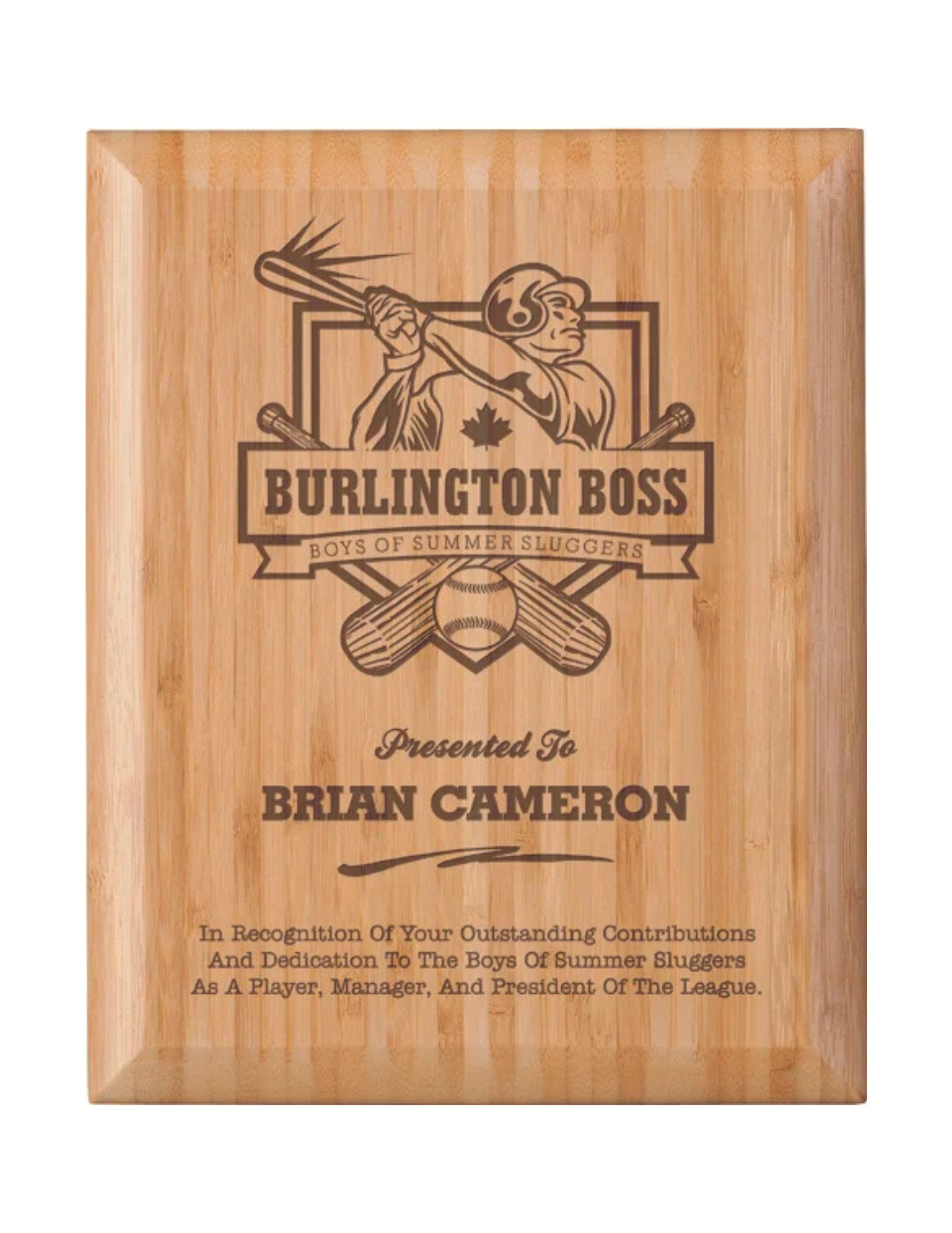 Bamboo Lasered Plaque- 4 Sizes (2 Custom Options)