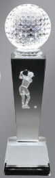Female Golfer Frosted Crystal Tower Award 8.75" x 2.5" (Includes Engraving)