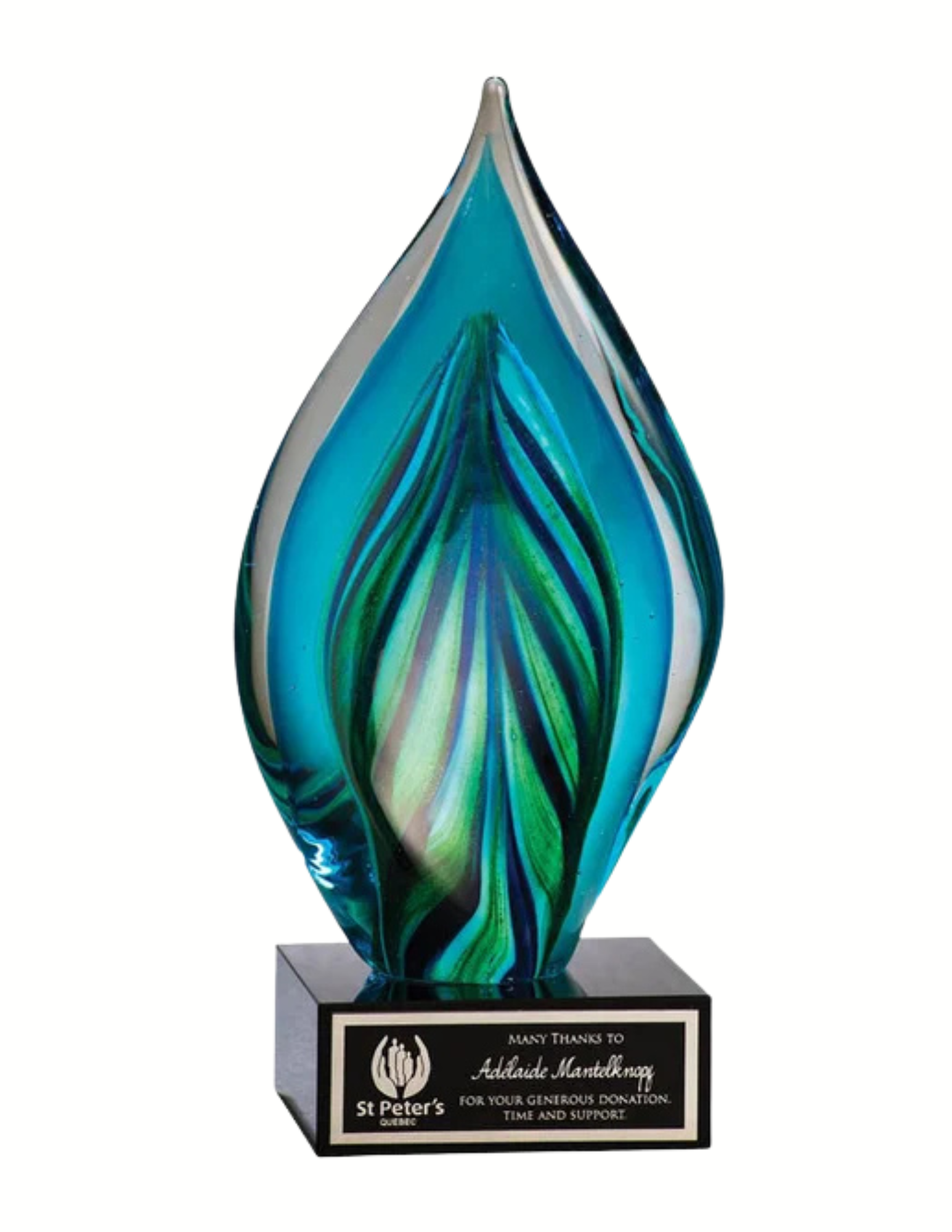 Blue Twist Flame Art Glass Award 8.5" (Includes Engraving)