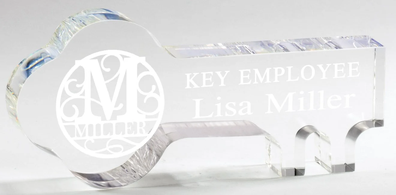 THICK Crystal Key Paperweight 8" x 3.75" (Includes Engraving)