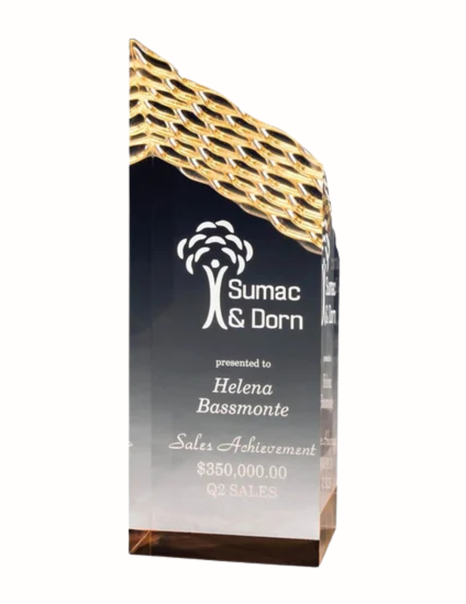 Acrylic Waterfall Award Gold- 2 Sizes (2 Custom Options)