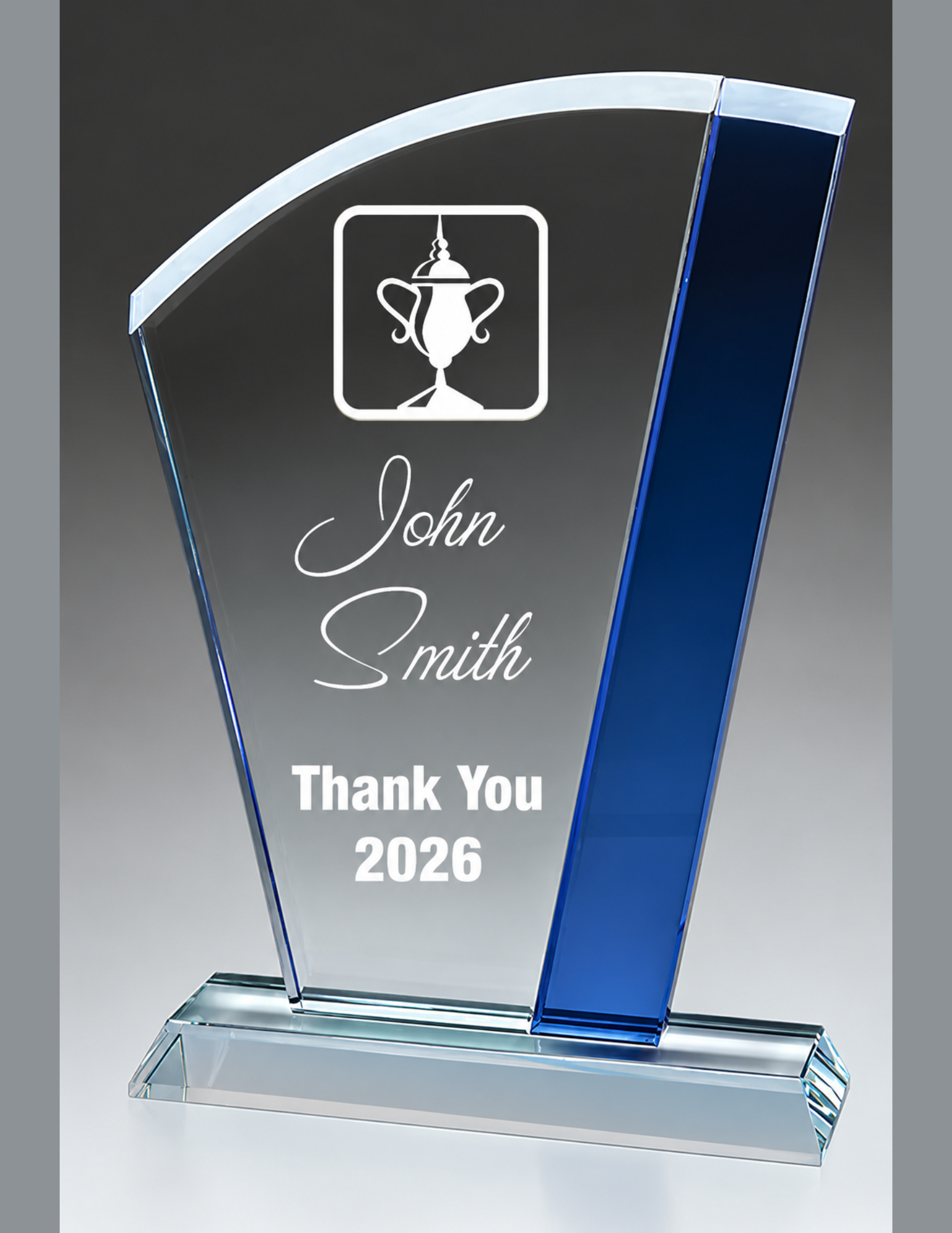 Blue Accent Curved Fan Glass Award