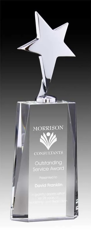 Polished Silver Star Crystal Award 2 Sizes (Includes Engraving)