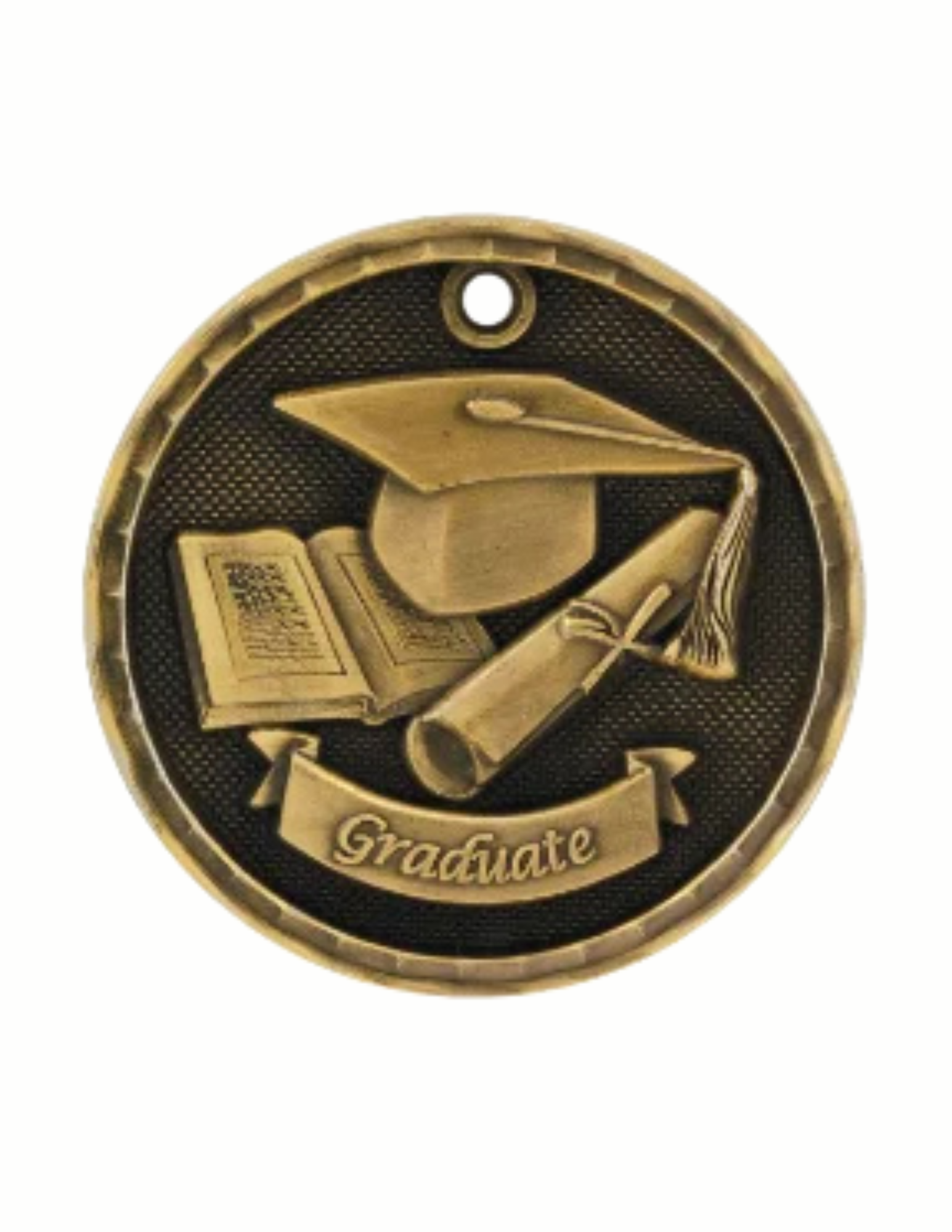 2" Antique 3D Graduate Medal (Includes Ribbon)