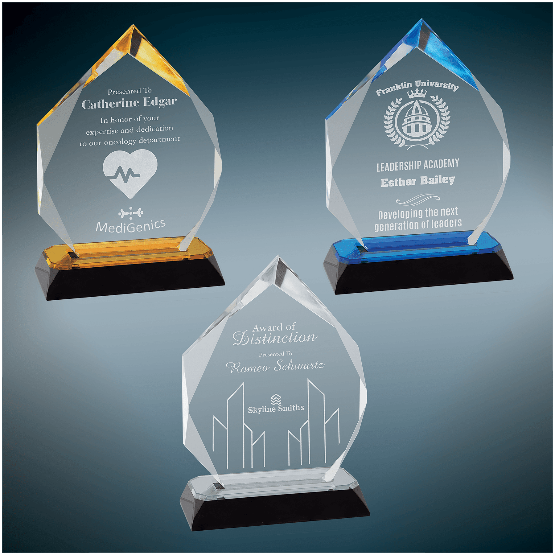 Diamond-Diamond Corner Base Impress Acrylic Award- 3 sizes, 3 colours (2 Custom Options)