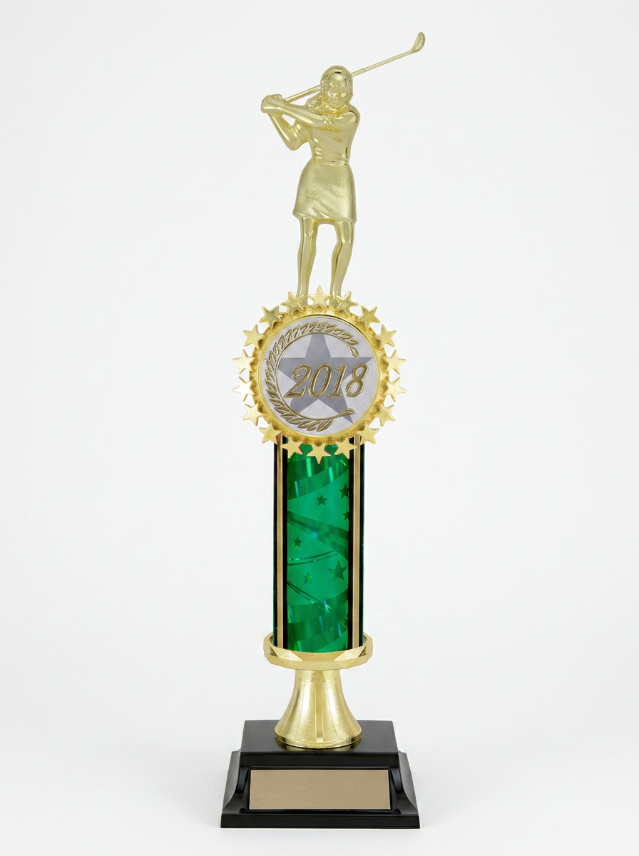 Green Golf Ribbon Star Trophy- 3 Sizes (Includes Engraving)