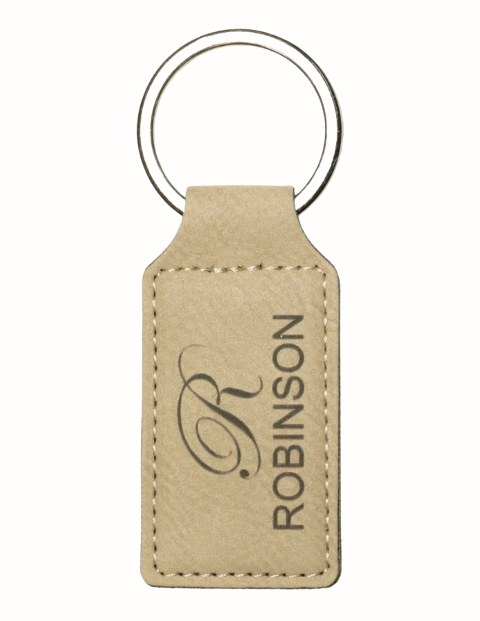 Light Brown Leatherette Rectangle Keychain 2.75" x 1.25" (Includes Engraving)
