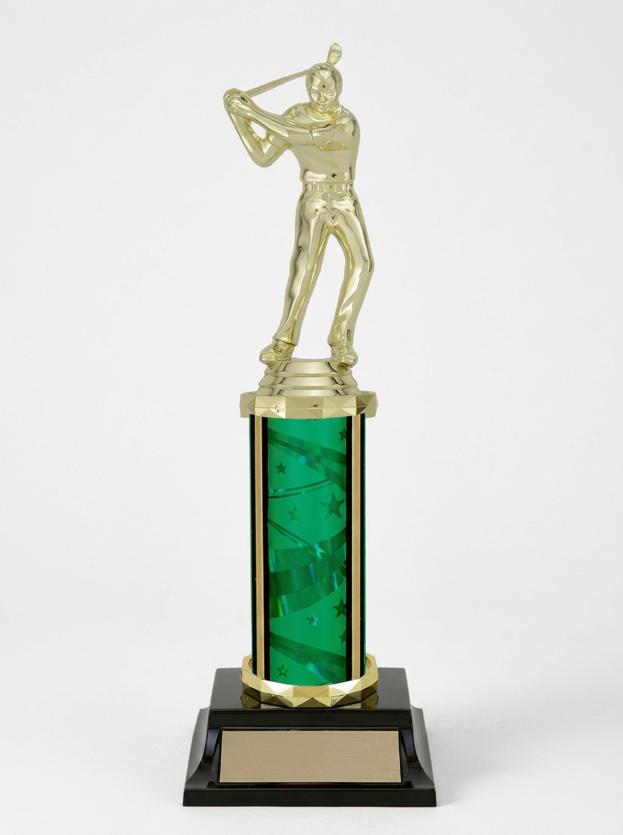 Green Golf Ribbon Star Trophy- 3 Sizes (Includes Engraving)