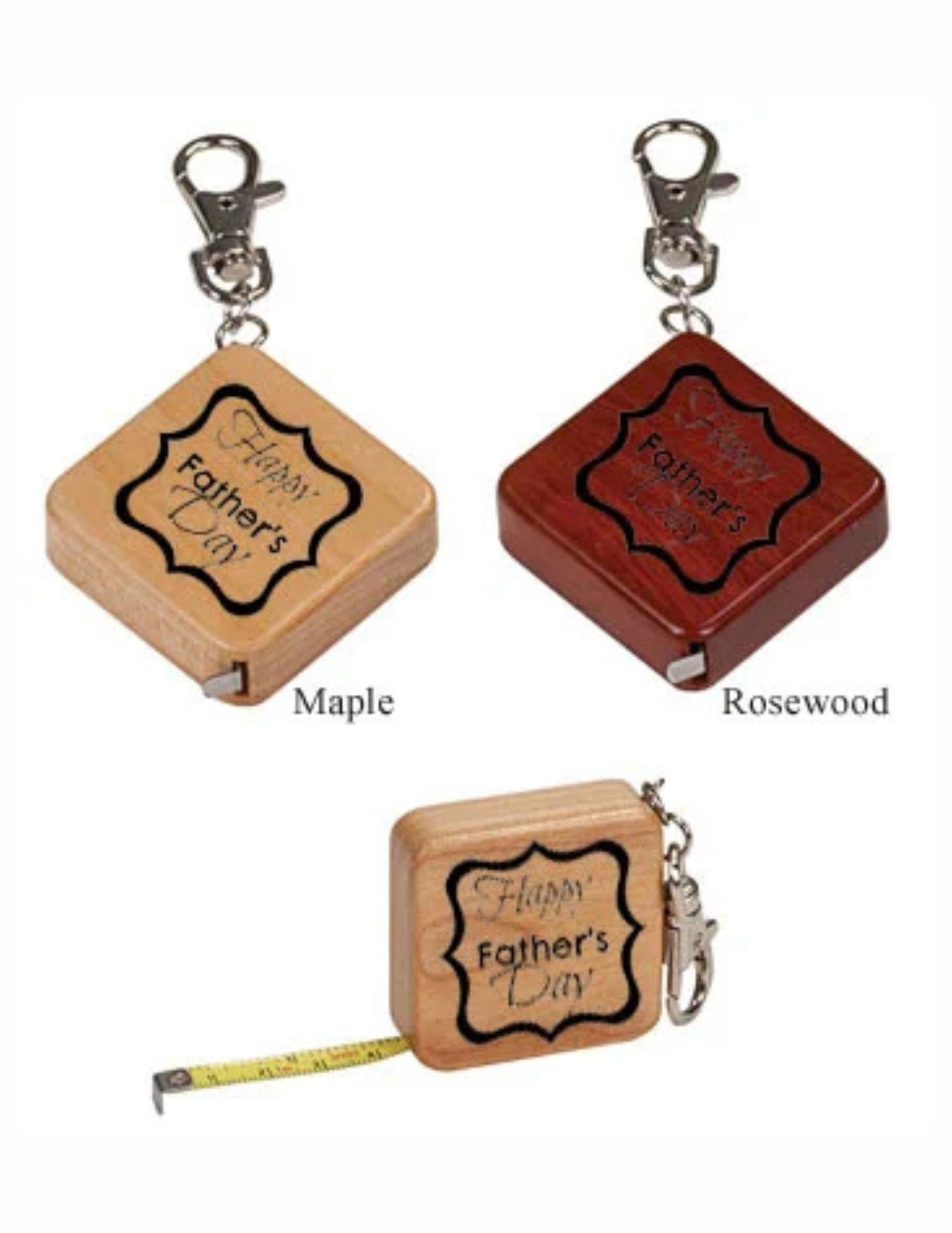 Maple Finish Square 3-Foot Tape Measure with Keychain- 2 Colors (Includes Engraving)