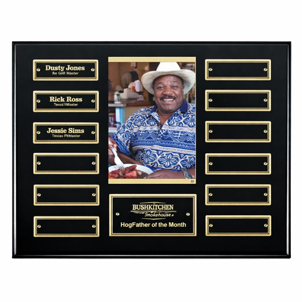 Ebony Perpetual Plaque 10.5x13" 12  Black Brass Plates (Includes Header- 2 Custom Options)