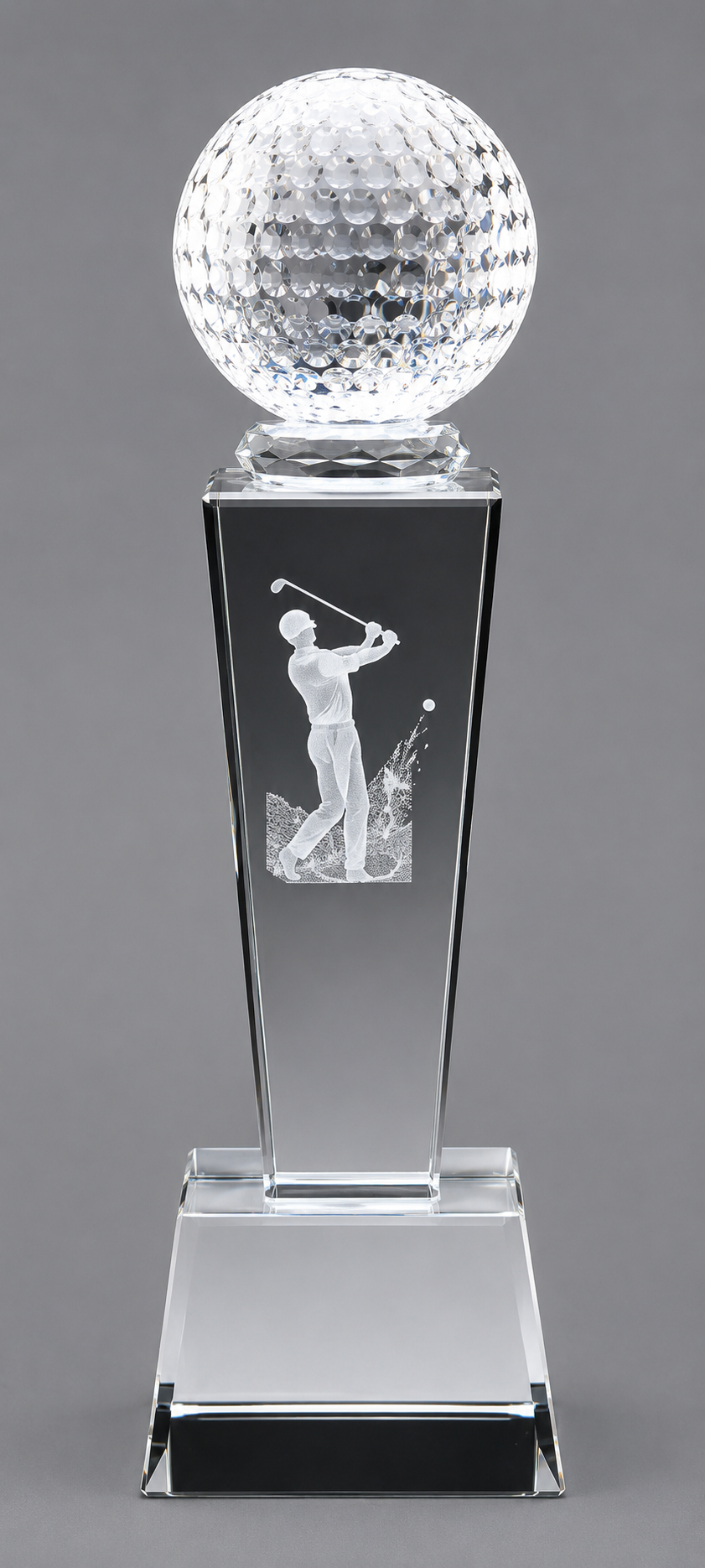 Male Golfer Frosted Crystal Tower Award 8.75" x 2.5" (Includes Engraving)