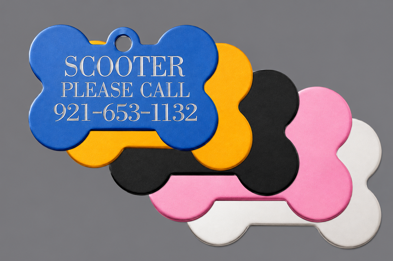 Dog Bone Pet Tag- 5 Colors 1.5"x1" (Includes Engraving)
