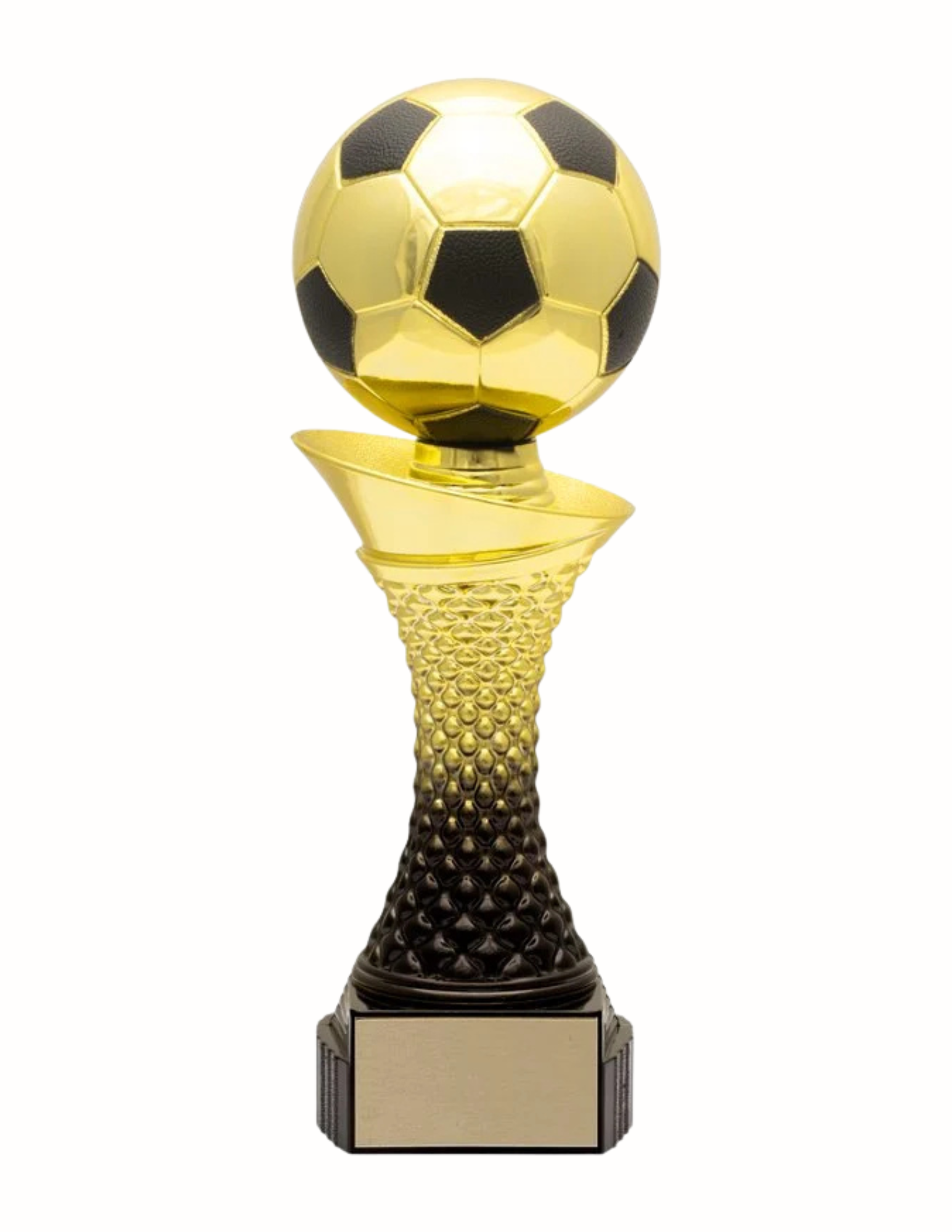 gold and black soccer ball trophy