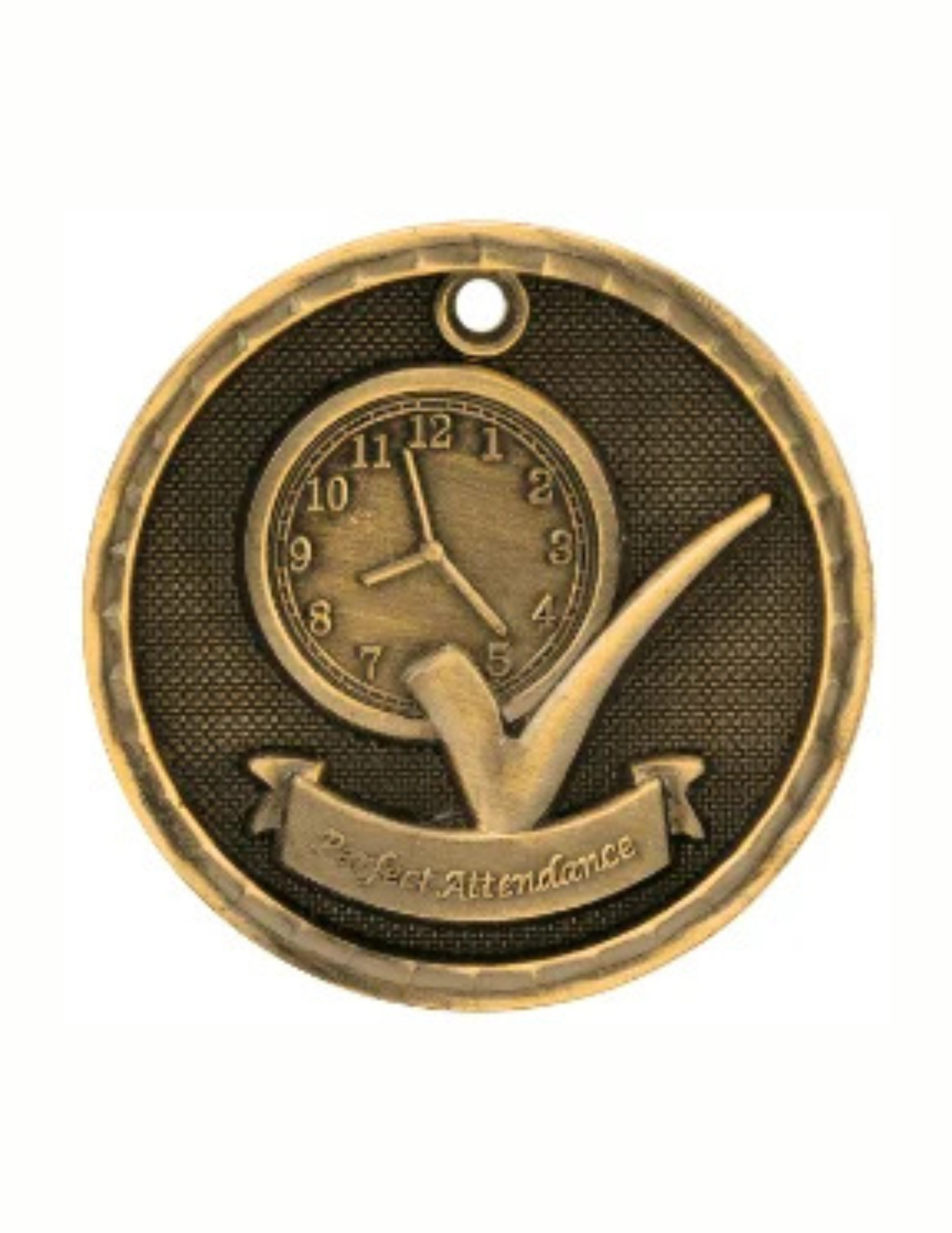 2" Antique 3D Perfect Attendance Medal (Includes Ribbon)
