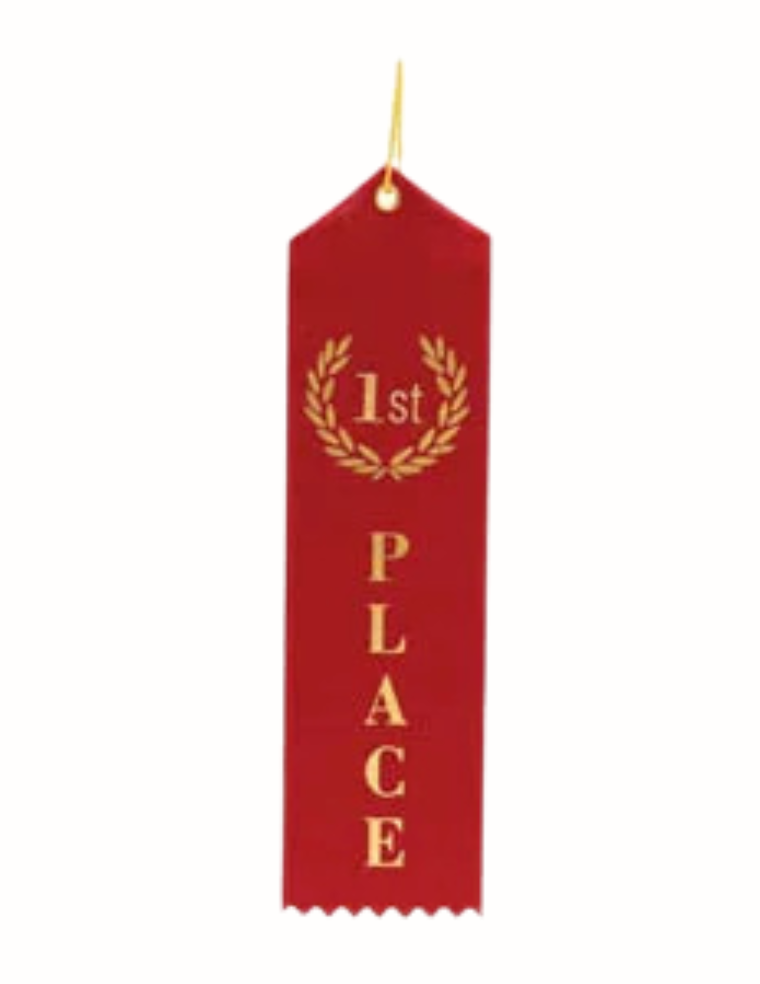 1st Place Red Ribbon 2 x 8" peaked top with eyelet, card & string